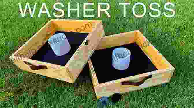 Image Of A Washer Toss Game In Progress With Washers Flying Towards The Bucket Tag Toss Run: 40 Classic Lawn Games